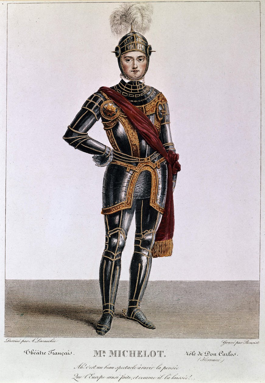 Mr. Michelot Don Carlosin roolissa Victor Hugon Hernani-elokuvassa. Kaiverrus Benoist. 1800-luvulla. tekijältä Philippe Benoist