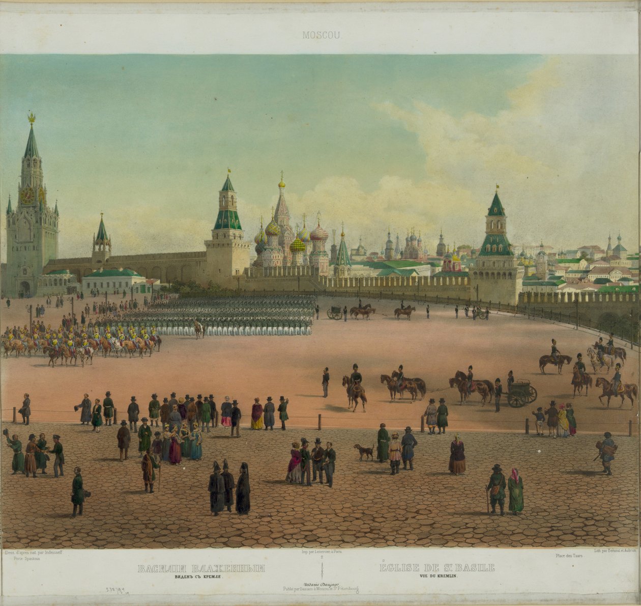 Basilikan katedraali Moskovan Punaisella torilla Moskovan panoraamanäkymästä 10 osassa, n. 1848 tekijältä Philippe Benoist