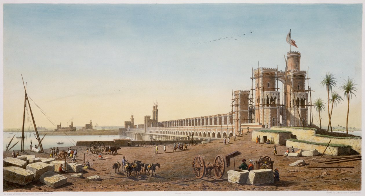 Pato Niilin yli, Aswanin padon rakennus, Egypti, 1853 tekijältä Philippe Benoist