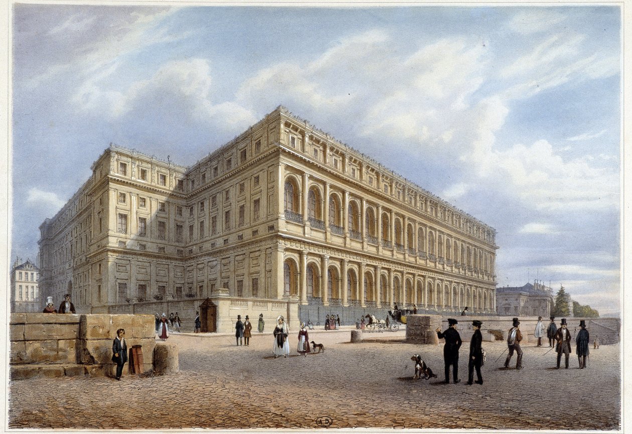 Näkymä Orçayn palatsille (vai Orsaylle?) - "" Promenade dans Paris et ses environs -alueella", jonka suunnittelija Jacottet ja Benoist, n. 1840 tekijältä Philippe Benoist