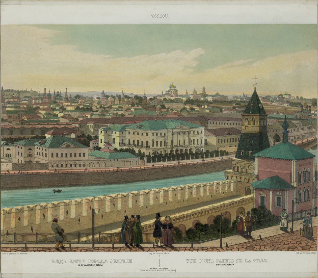 Näkymä Zamoskvorechyeen Kremlin muurilla Moskovan panoraamanäkymästä 10 osassa, n. 1848 tekijältä Philippe Benoist