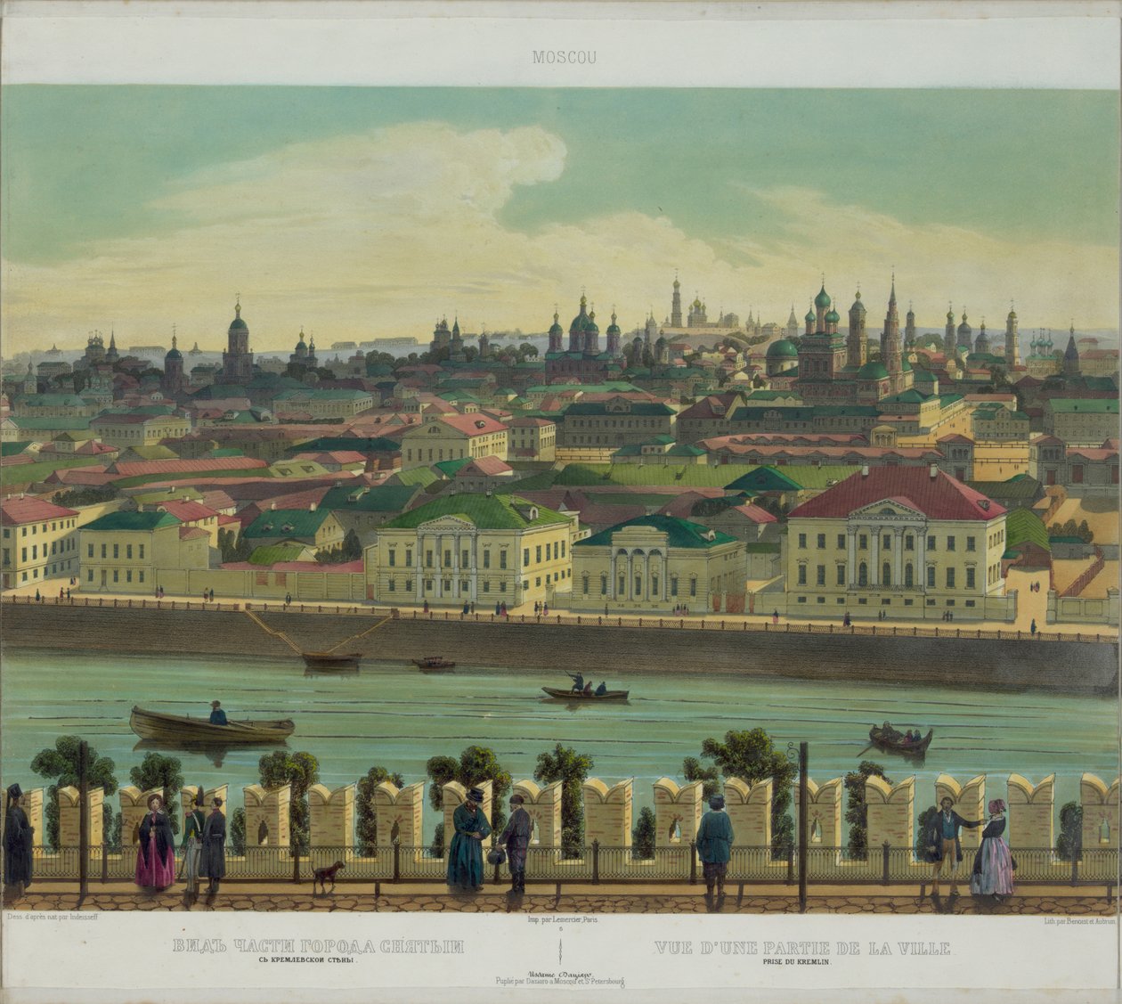 Näkymä Zamoskvorechyeen Kremlin muurilla Moskovan panoraamanäkymästä 10 osassa, n. 1848 tekijältä Philippe Benoist