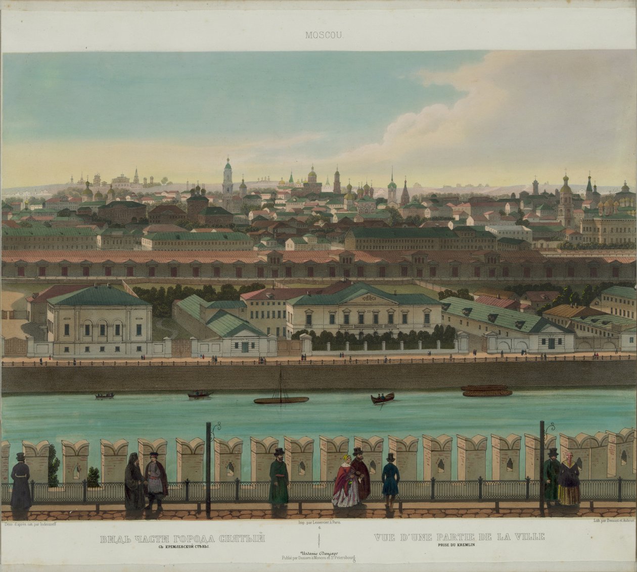 Näkymä Zamoskvorechyeen Kremlin muurilla Moskovan panoraamanäkymästä 10 osassa, n. 1848 tekijältä Philippe Benoist