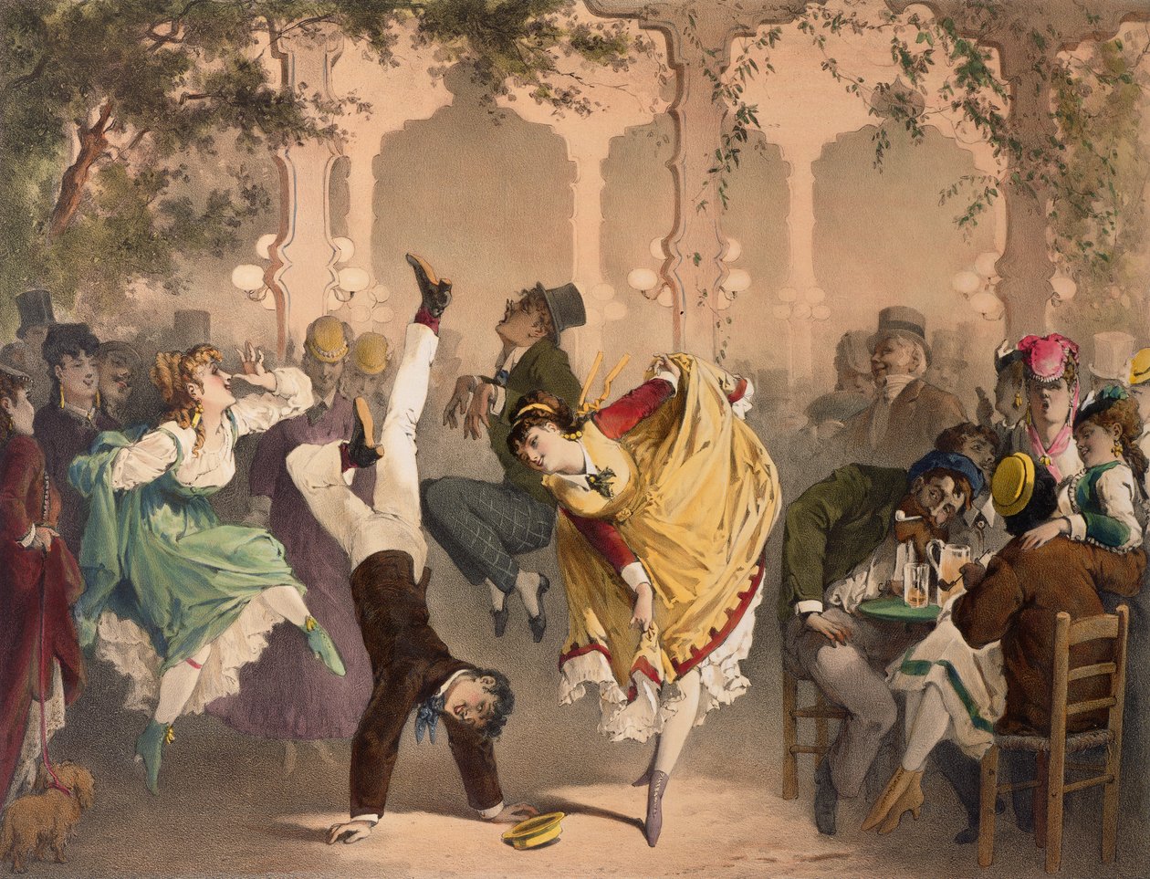 Le Quadrille a Bullier (värillinen litho) tekijältä Philippe Jacques Linder