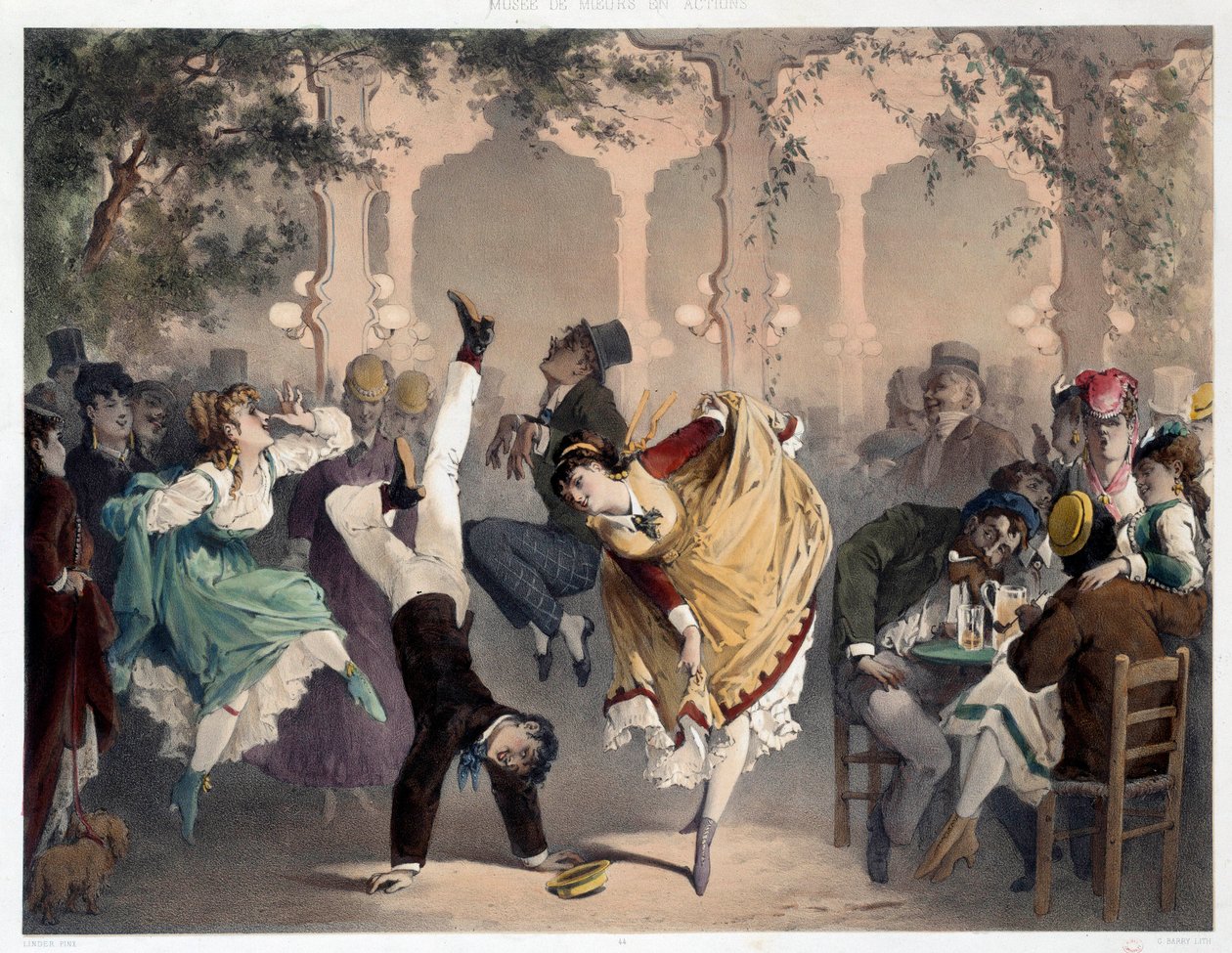 Gridissä on suosittua Bullier Scene -viihdettä. Philippe Jacques Linderin litografia (1835-?). Sarjan tapojen ja toimien museo. Carnavalet-museo, Pariisi tekijältä Philippe Jacques Linder