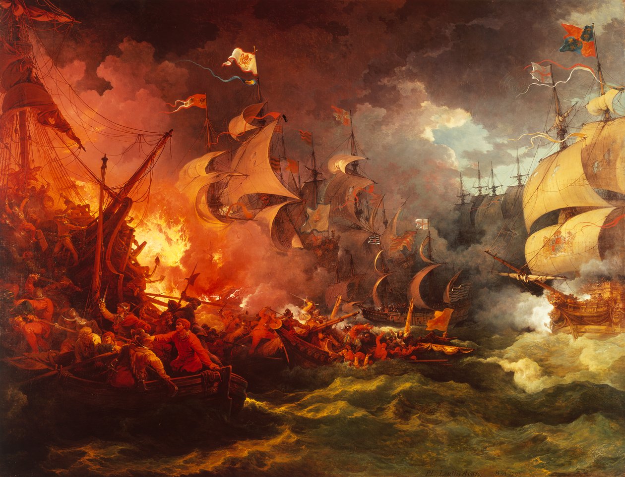 Espanjan armadan tappio, 8. elokuuta 1588. tekijältä Philippe Jacques de Loutherbourg
