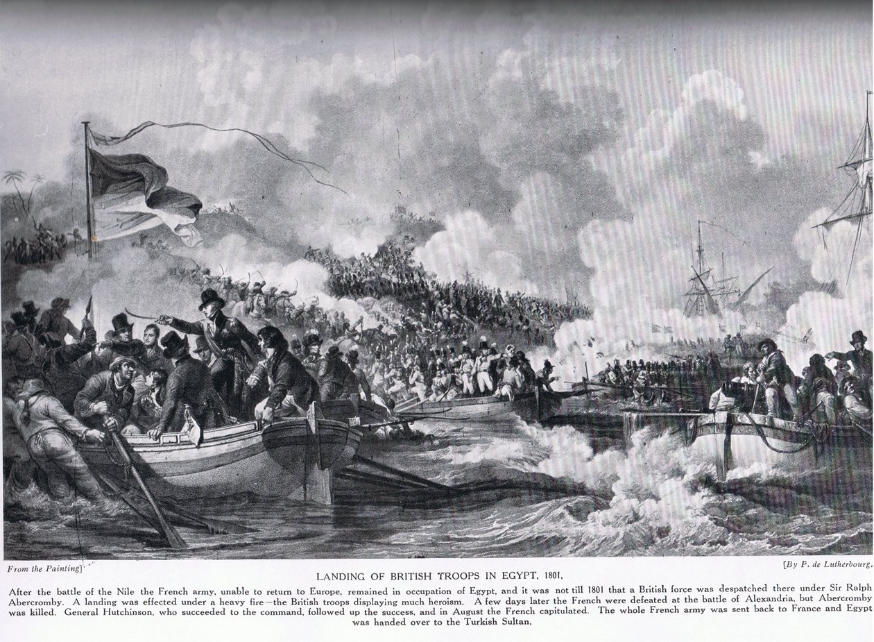 Brittijoukkojen maihinnousu Egyptiin vuonna 1801, kuvitus teoksesta 