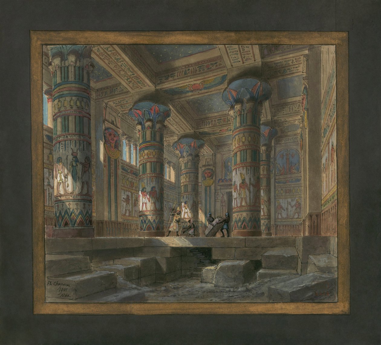 Scenografia Philippe Chaperonista Giuseppe Verdin (1813-1901) oopperaan Aida: Isisin temppeli tekijältä Philippe Marie Chaperon