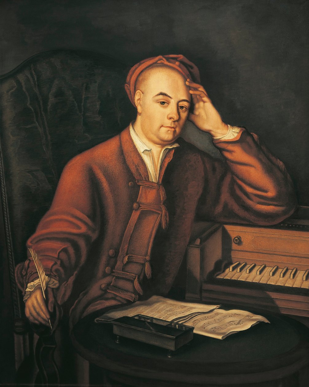 Saksa, Saksi-Anhalt, Halle, Muotokuva saksalaisesta säveltäjästä Georg Friedrich Händelistä (1685 - 1759) tekijältä Philippe Mercier