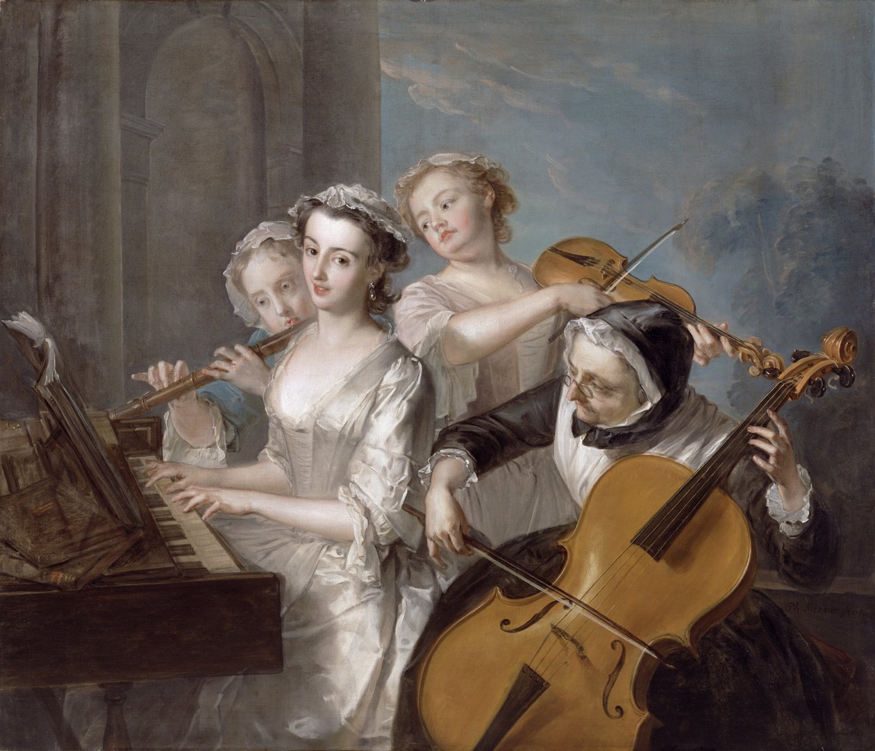 The Sense of Hearing, n. 1744-1747 (öljy kankaalle) tekijältä Philippe Mercier
