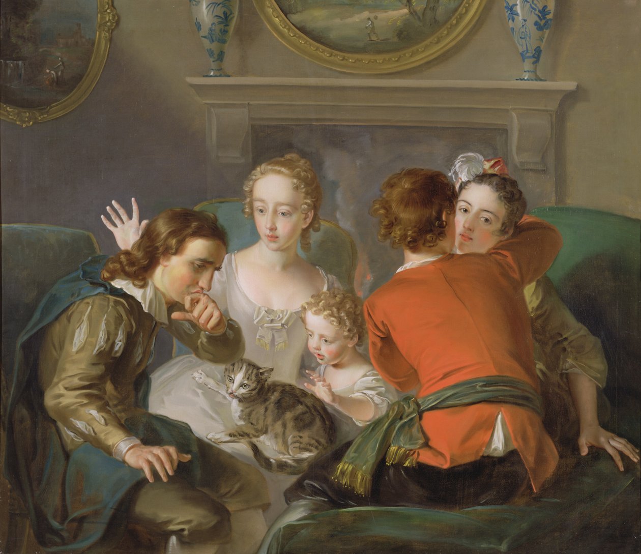 The Sense of Touch, n. 1744-47 (öljy kankaalle) (katso myös 129301 ja 129302) tekijältä Philippe Mercier