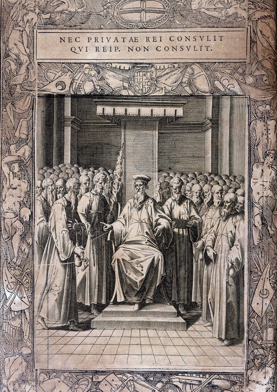 Maltan ritarikunnan perussääntö "Statuta Hospitalis Hervsalem" (ritarineuvosto), Philippe Thomassin, 1500-luvun loppu tekijältä Philippe Thomassin