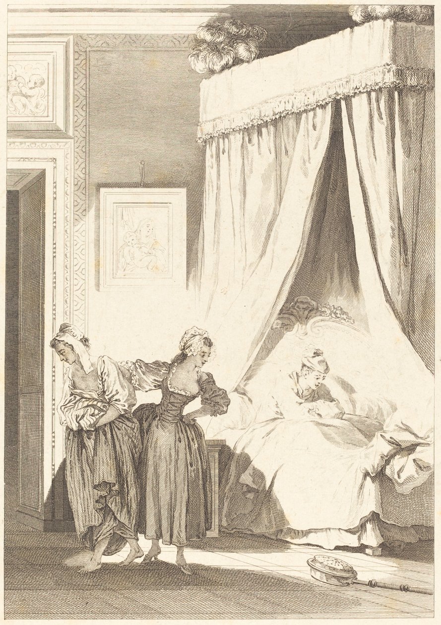 Vedonlyönti kolmesta juoruista: Palvelija tekijältä Philippe Triere and Antoine Jean Duclos after Jean Honoré Fragonard