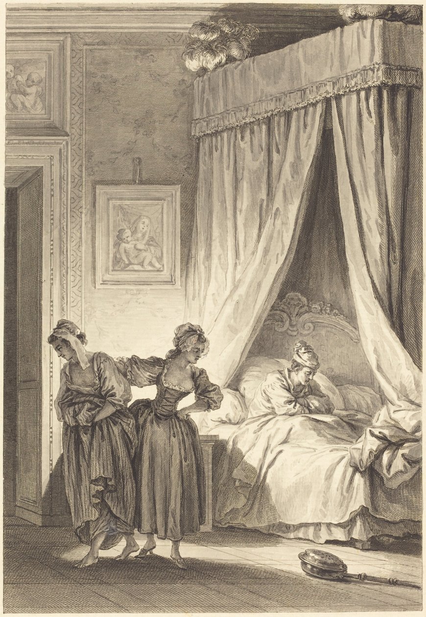 Vedonlyönti kolmesta juoruista: Palvelija tekijältä Philippe Triere and Antoine Jean Duclos after Jean Honoré Fragonard