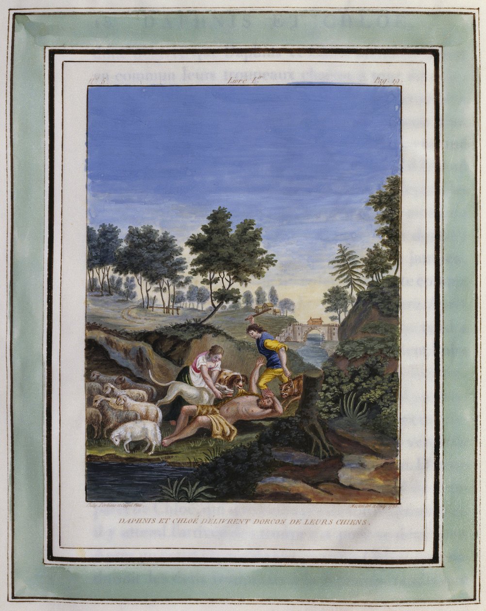 Daphnis ja Chloe vapauttavat Dorconin koiriltaan. Philippe d