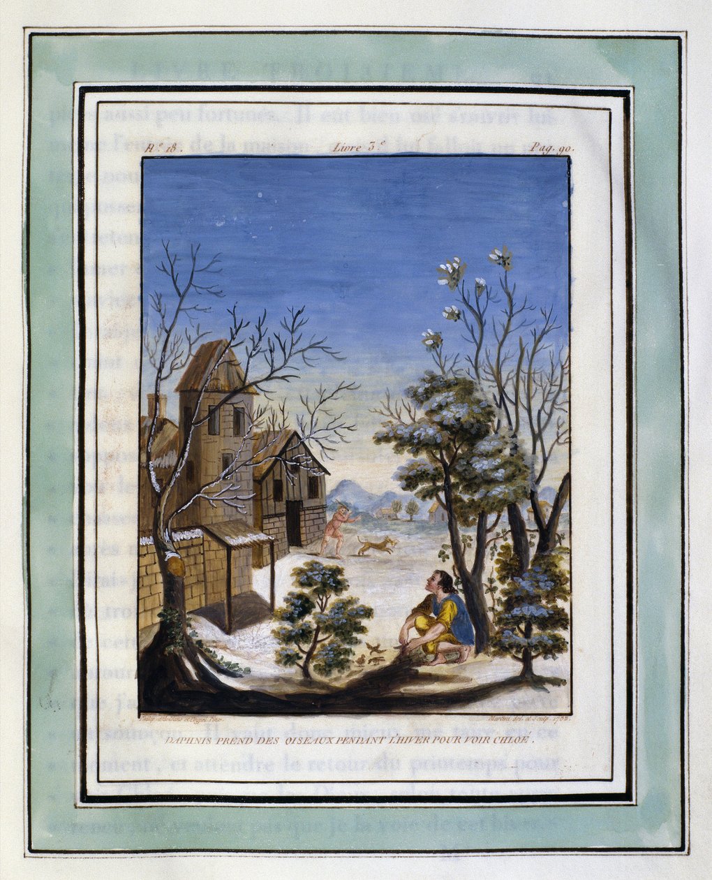 Daphnis vie talvella lintuja Chloen luo. Philippe d