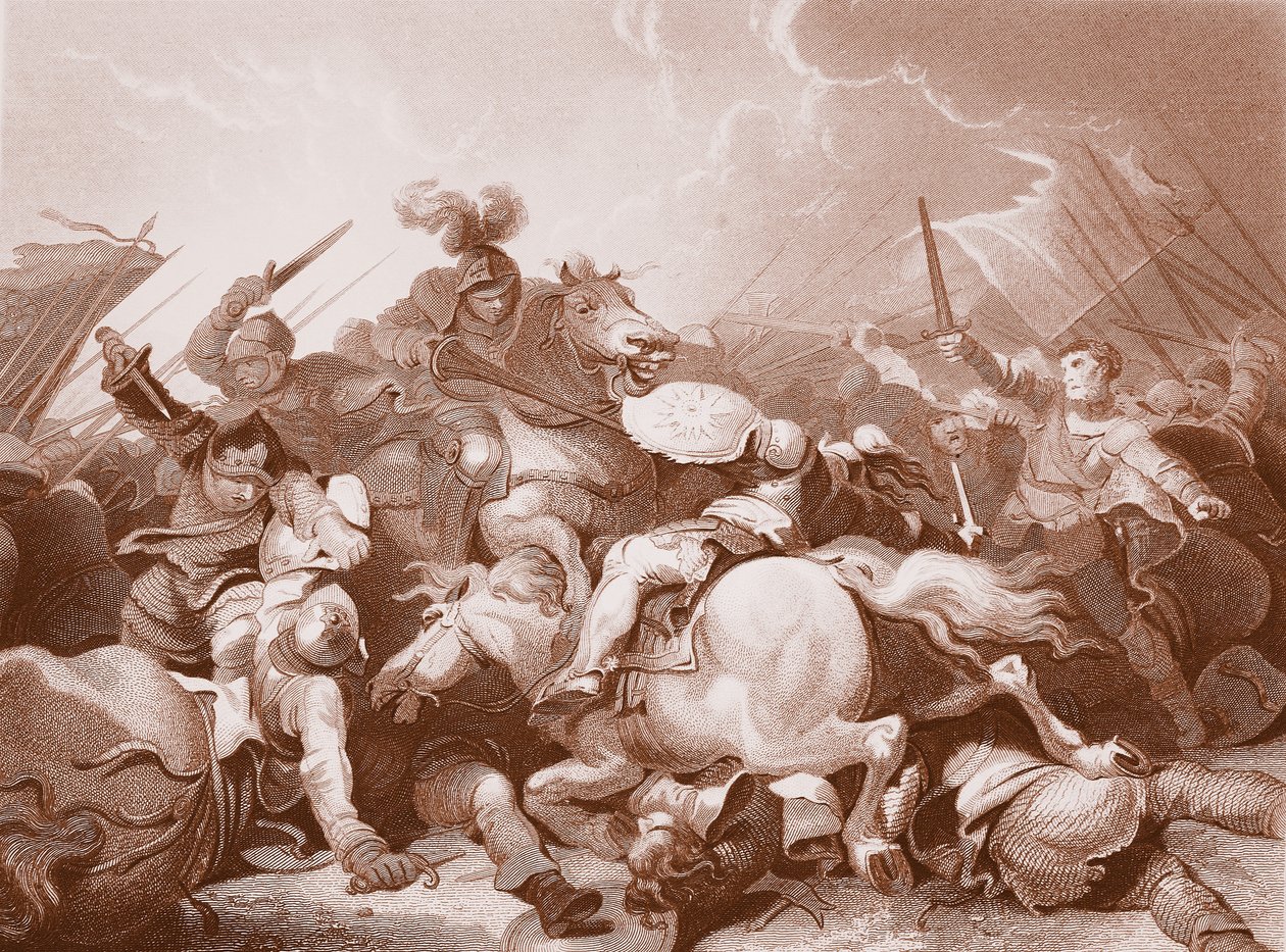 Bosworth Fieldin taistelu, kaiverrus A.H. Payne (litho) tekijältä Philippe de (after) Loutherbourg
