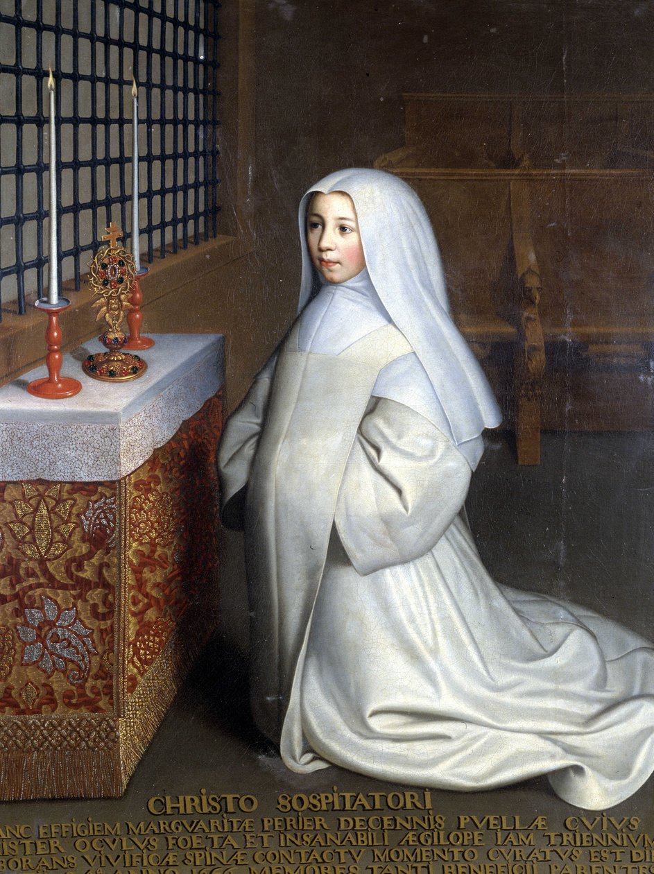 Marguerite Périer, Port Royal des Champsin (Port-Royal-des-Champs) luostarin vanki ja Pascalin veljentytär ("" Kristukselle Vapahtajalle: Marguerite Périer, 10-vuotias tyttö, jonka vasen silmä parani kosketuksessa virkistävän piikkien kanssa" - O tekijältä Philippe de (attr. to) Champaigne