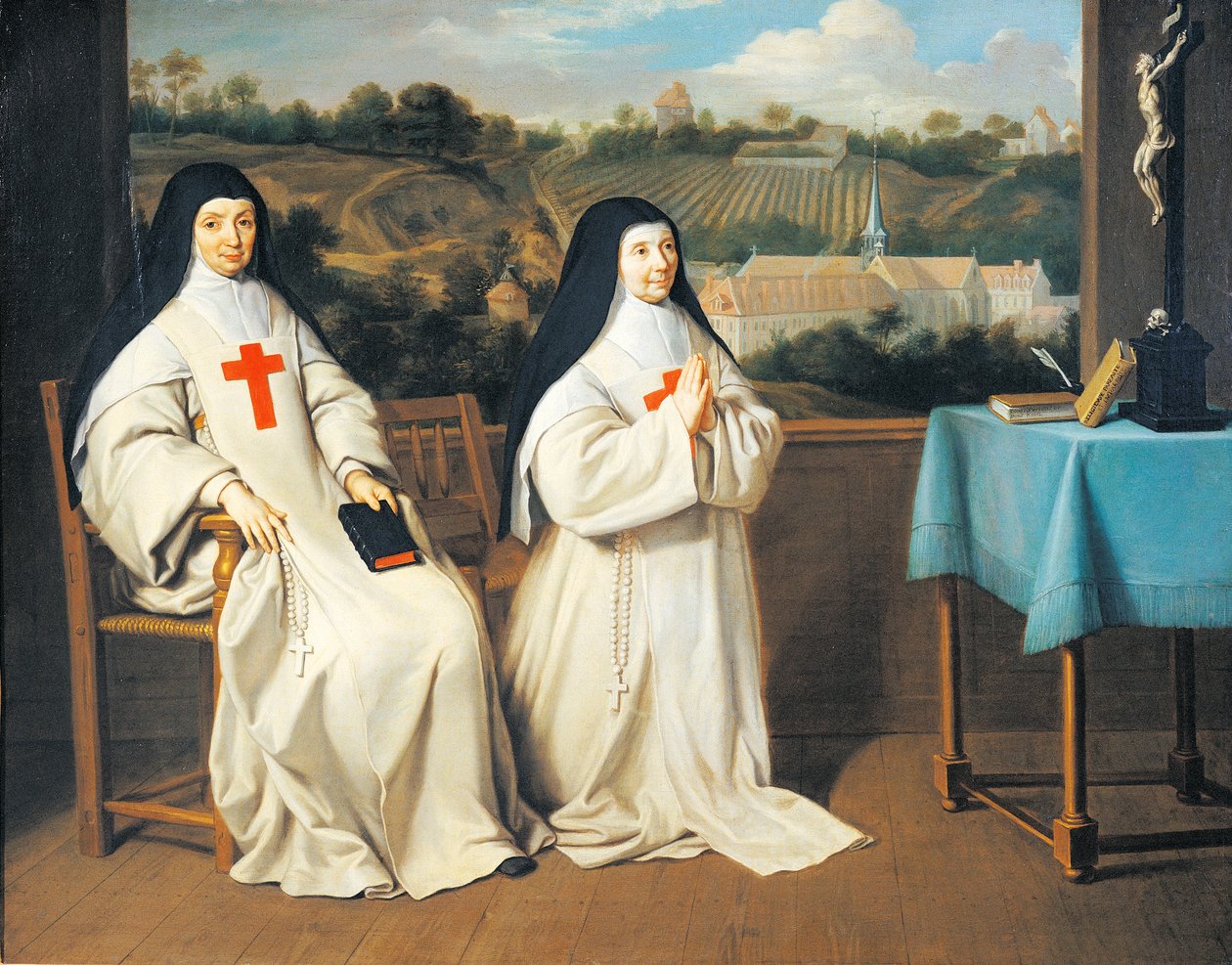 Muotokuva äiti Marie-Angelique Arnauldin siskosta ja äidistä Agnesista Port-Royal des Champes Abbeyn edessä, Philippe de Champaignen (1602-1670) ansioksi. tekijältä Philippe de (attr. to) Champaigne