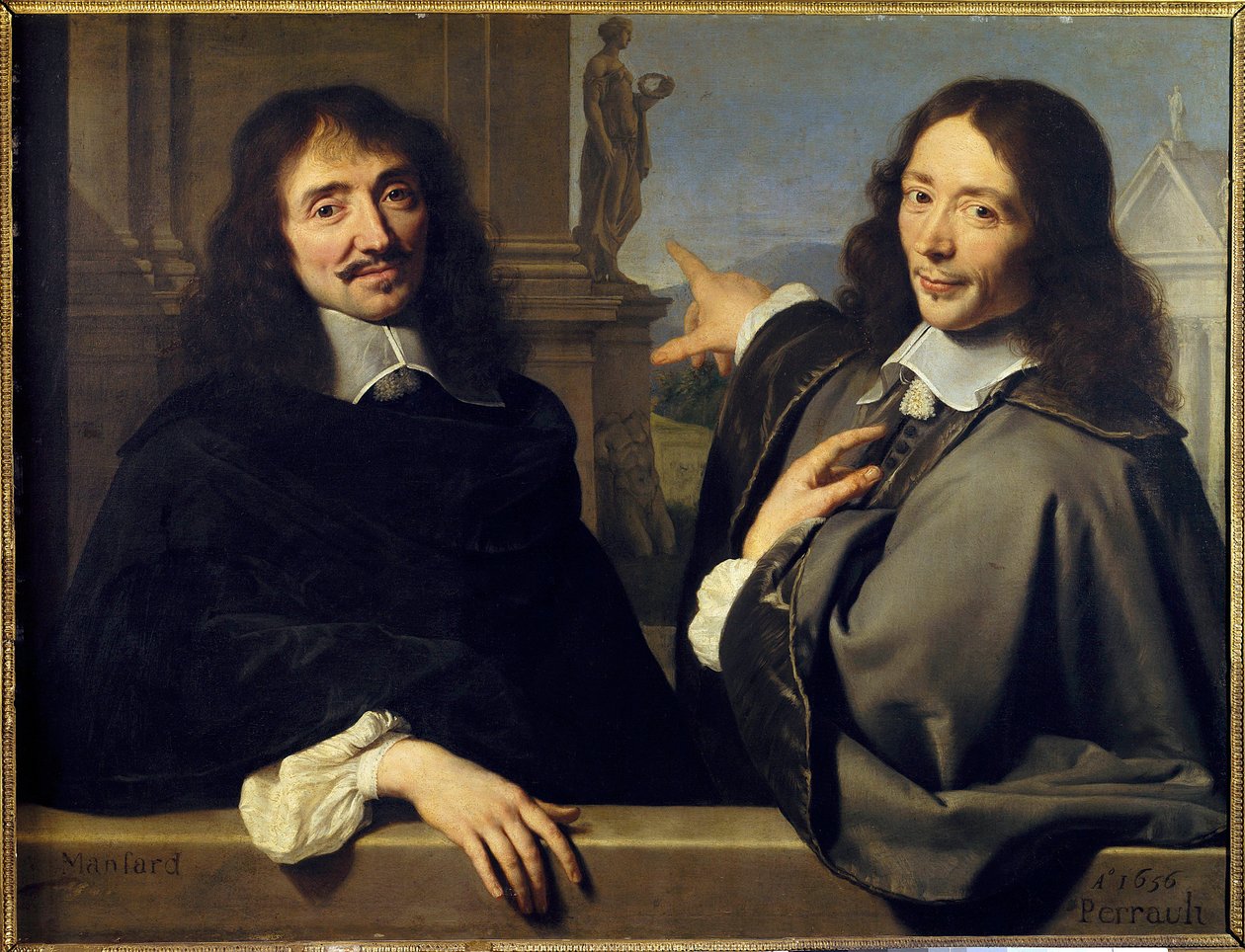 Kahden miehen muotokuva: Francois Mansart (1598-1666) ja Claude Perrault (1613-1688) tekijältä Philippe de (attr. to) Champaigne
