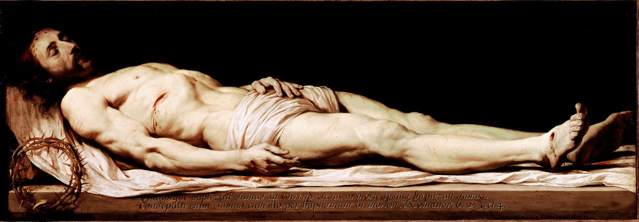 Philippe de Champaignen (1602-1674) Kuollut Kristus-maalaus 1600-luvun su. 68x197 cm Pariisi, Musee du Louvre tekijältä Philippe de Champaigne