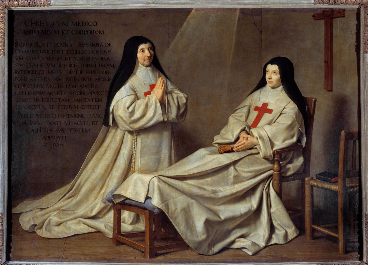 Jansenismi: "" Muotokuva äidistä Catherine Agnes Arnauldista (1593-1671) ja sisaresta Catherine de Sainte Suzanne Champaignen (1636-1686), taiteilijan tyttärestä""" Äiti Catherine-Agnes of Saint-Paul, nimeltään Agnes Arnauld, oli Agnes Arnauld Port Royan l tekijältä Philippe de Champaigne