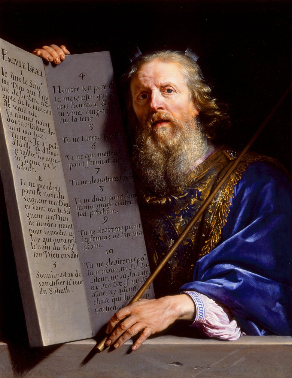 Mooses esittelee lakitaulut tekijältä Philippe de Champaigne