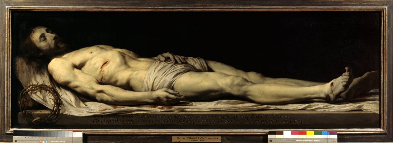 Philippe de Champaignen (1602-1674) maalaus kuollut Kristus makaamassa käärinliinallaan 1600-luvun aurinko 0,68x1,97 m Pariisi, Musee du Louvre tekijältä Philippe de Champaigne