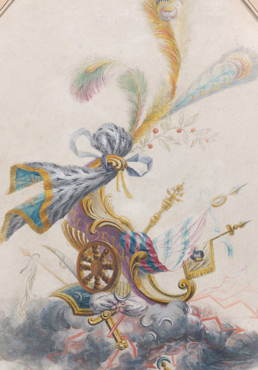 Suunnittelu Lampas Silkille, jossa on voittovaunut pilvessä, n. 1770-75. tekijältä Philippe de Lasalle
