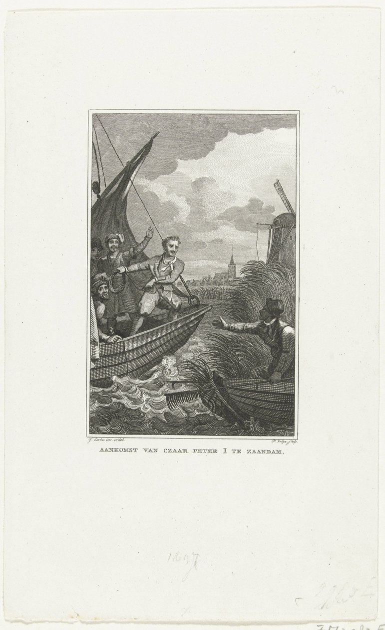 Tsaari Pietari Suuren saapuminen Zaandamiin, 1697, n. 1829 tekijältä Philippus Velijn