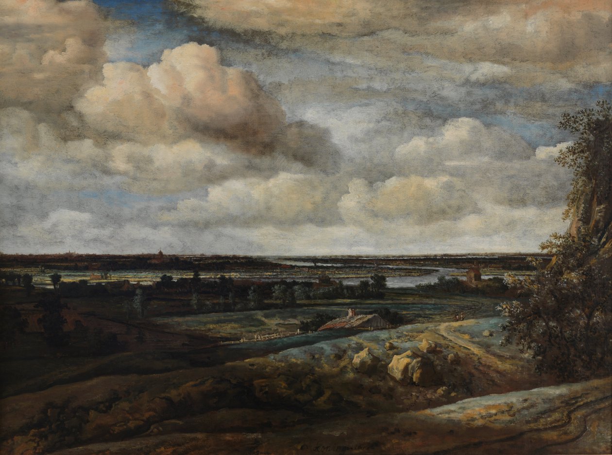 Hollantilainen panoraama maisema kaukaisella näkymällä Haarlemiin tekijältä Philips Koninck
