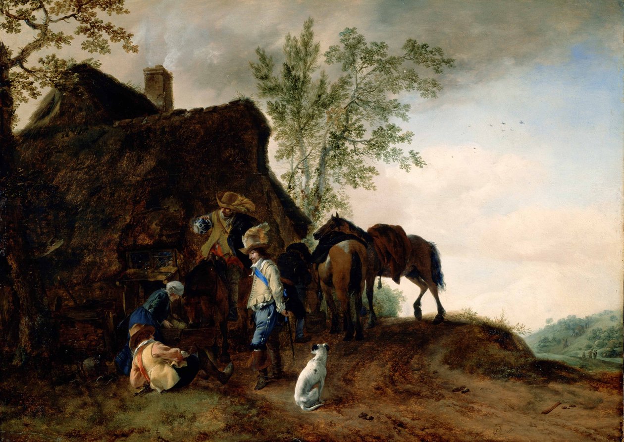 Cavaliersin pysähtyminen majataloon tekijältä Philips Wouwerman