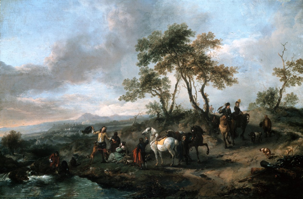 Metsästysseuran pysähtyminen tekijältä Philips Wouwerman