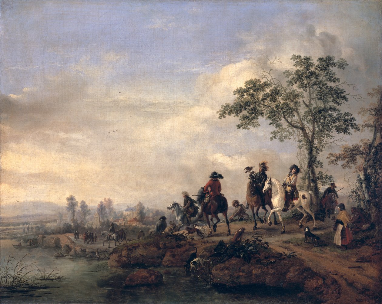 Falconers Return Home from the Hunt, 1658-60 tekijältä Philips Wouwerman