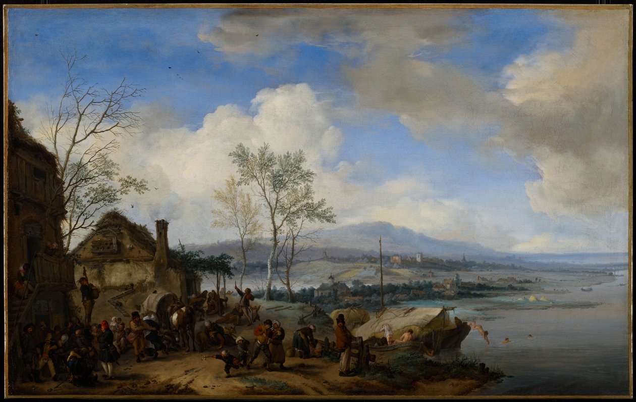 Merry and Rowdy Farmers in Inn, 1653 tekijältä Philips Wouwerman