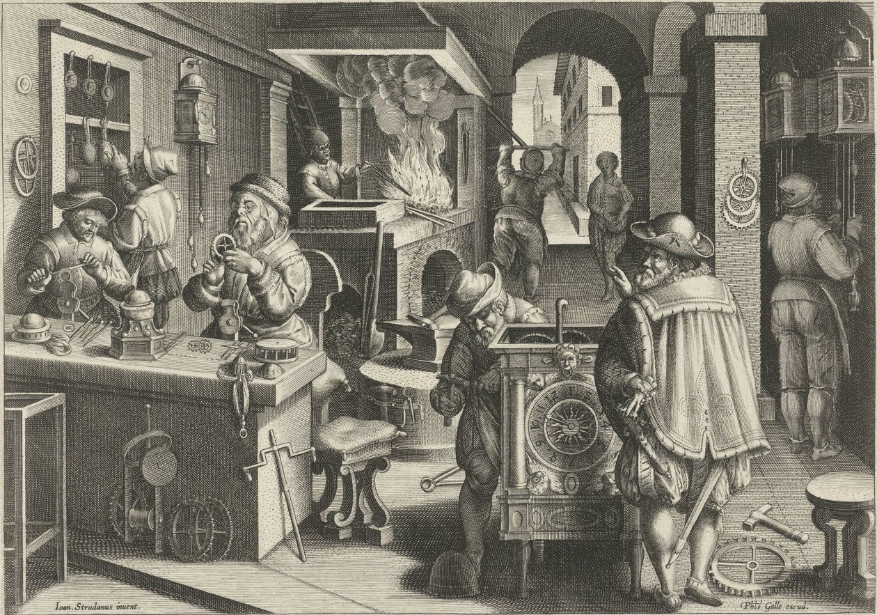 Kelloseppät Uusia keksintöjä ja löytöjä (sarjan nimi) Nova Reperta (sarjan nimi) tekijältä Philips Galle (attributed to workshop of)
