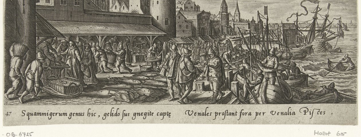 Vismarkt Jacht en visvangst (sarjan nimi) Metsästys, kalastus ja metsästystyypit (sarjan nimi) tekijältä Philips Galle (attributed to workshop of)