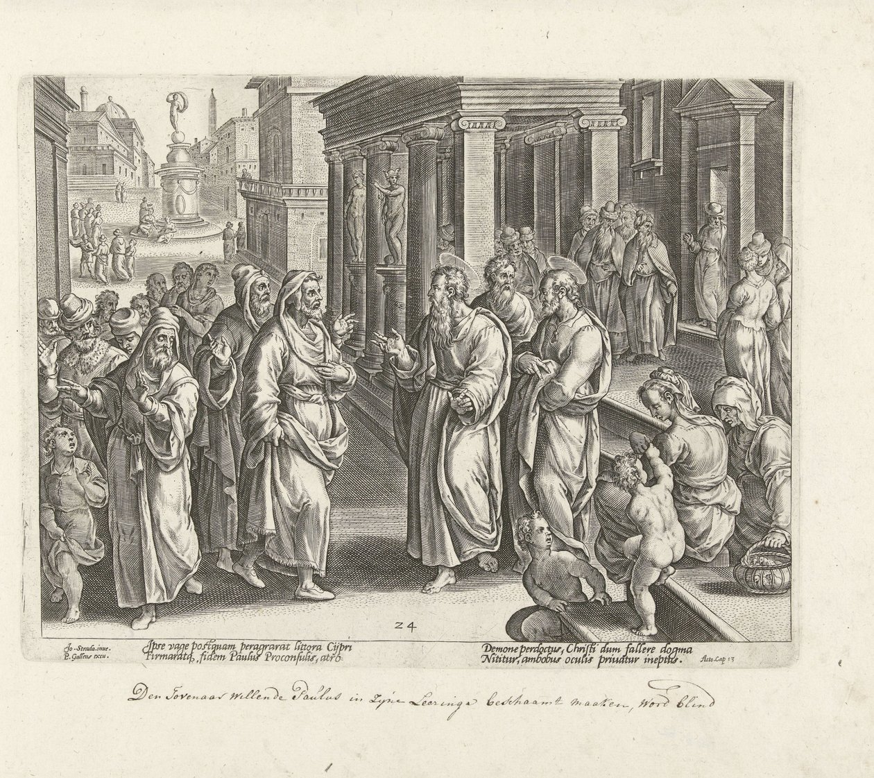 Paavali riitelee velho Elymasin kanssa Apostolien teot (sarjan nimi) Acta Apostolorum (sarjan nimi) tekijältä Philips Galle (possibly)