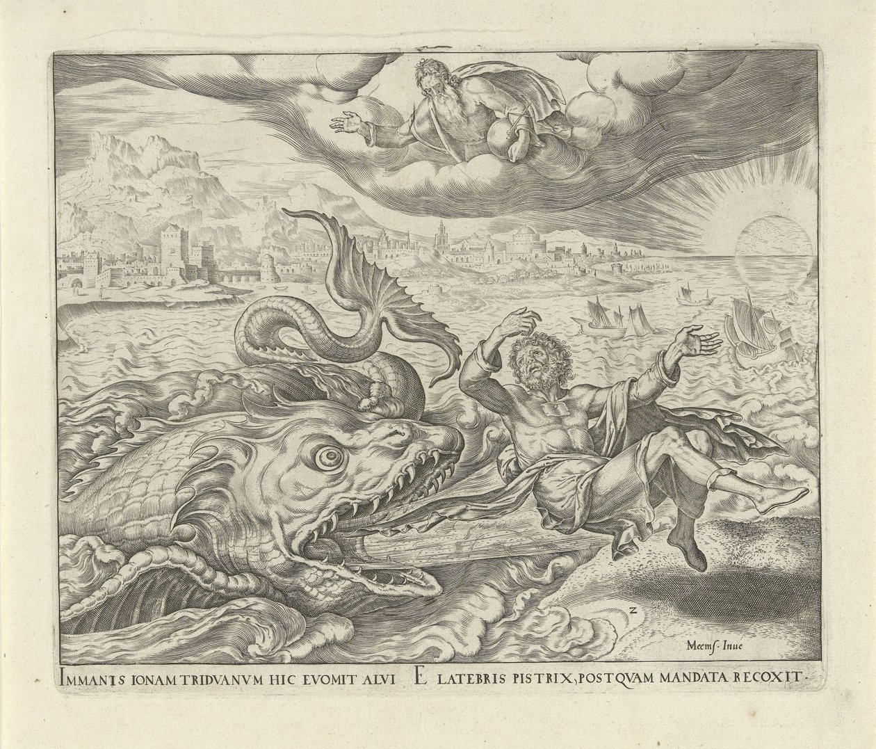 Kalat sylkevät Joonan maahan History of Jonah (sarjan nimi) tekijältä Philips Galle
