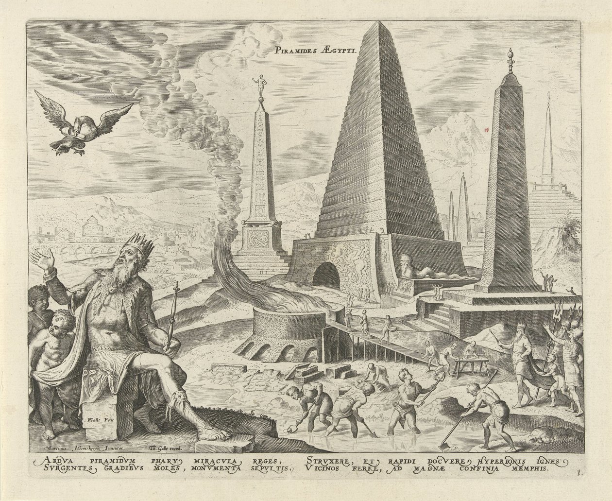 Egyptin pyramidit Pyramids Aegypti (otsikko esineessä) Maailman kahdeksan ihmettä (sarjan nimi) tekijältä Philips Galle