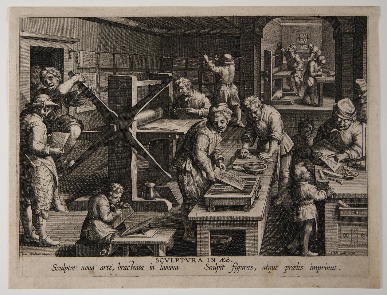Kuparikaiverruksen keksintö, noin 1591 (kaiverrus). tekijältä Philips Galle