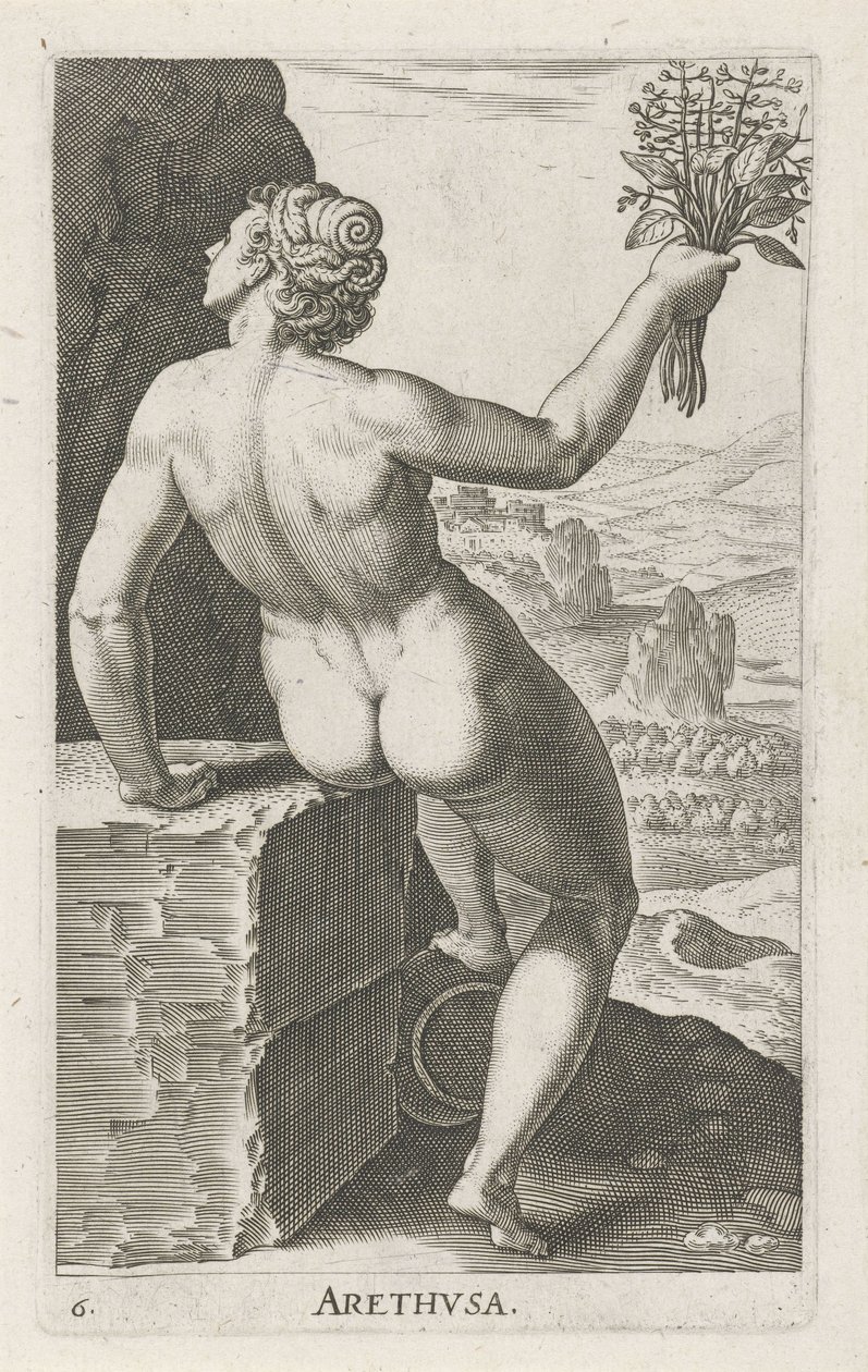 Vesinymfi Arethusa Arthvsa (otsikko esineessä) Stroom en waternimfen (sarjan nimi) Oceanitid nymfit, ephidrid potamidus naiad (sarjan nimi) tekijältä Philips Galle