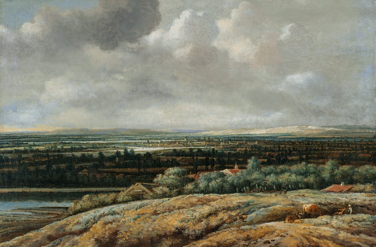 Panoraamamaisema ja kaupunki taustalla tekijältä Philips Koninck