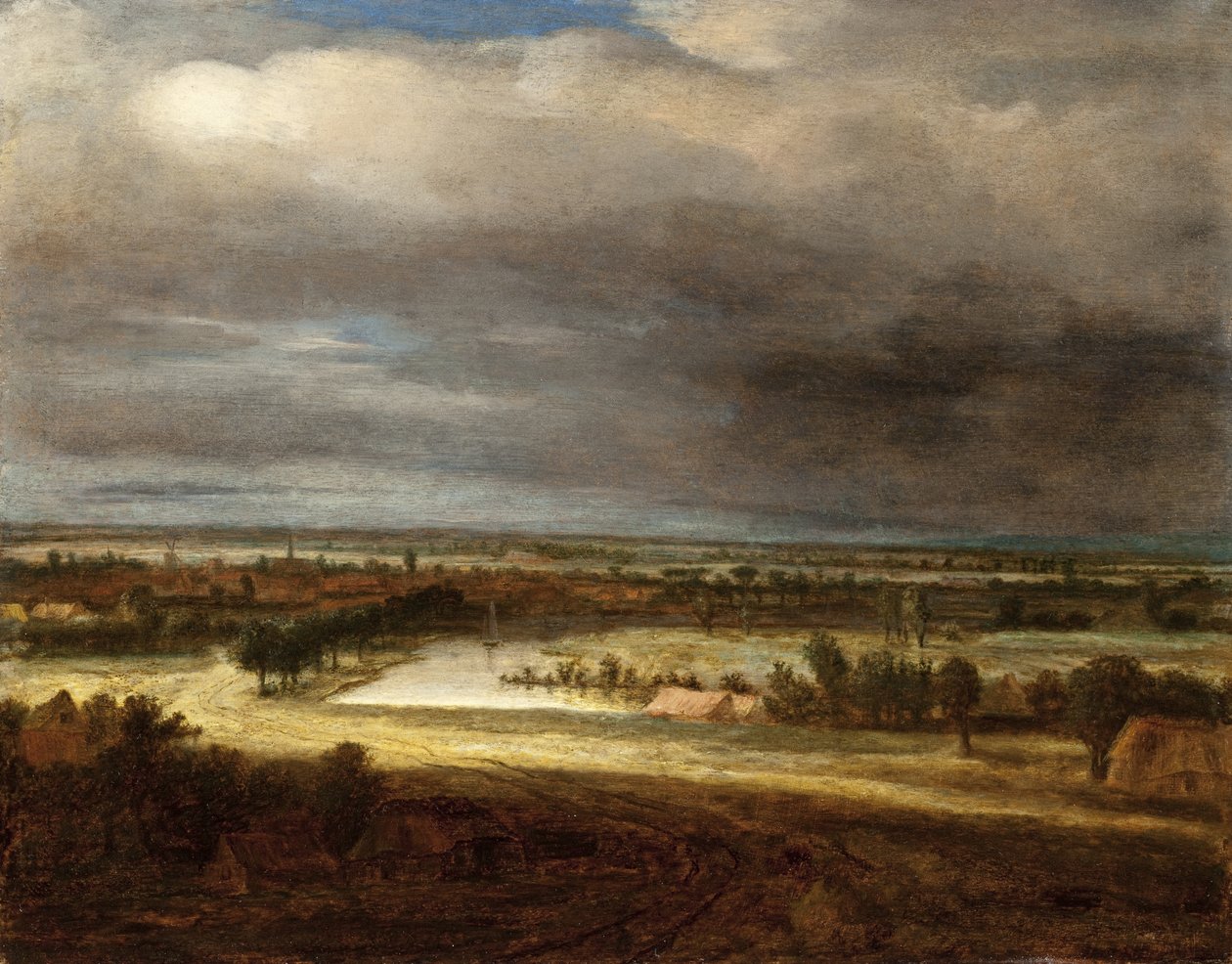 Panoraamamaisema ja kylä tekijältä Philips Koninck