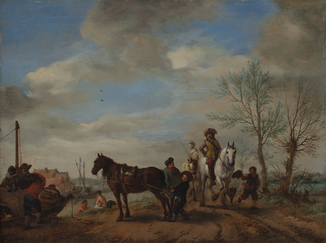 Mies ja nainen hevosen selässä, n. 1653-54. tekijältä Philips Wouwerman