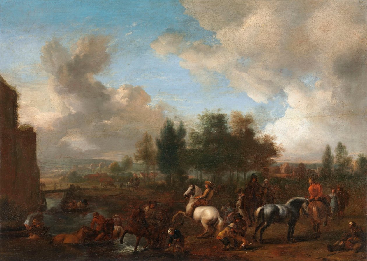 Hevosia juomapaikalla: maisema tekijältä Philips Wouwerman