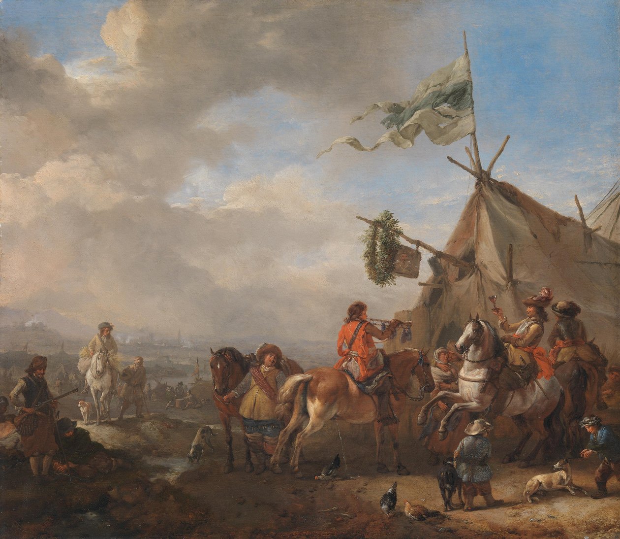 Kavalleria markkinakauppiaan kojulla tekijältä Philips Wouwerman