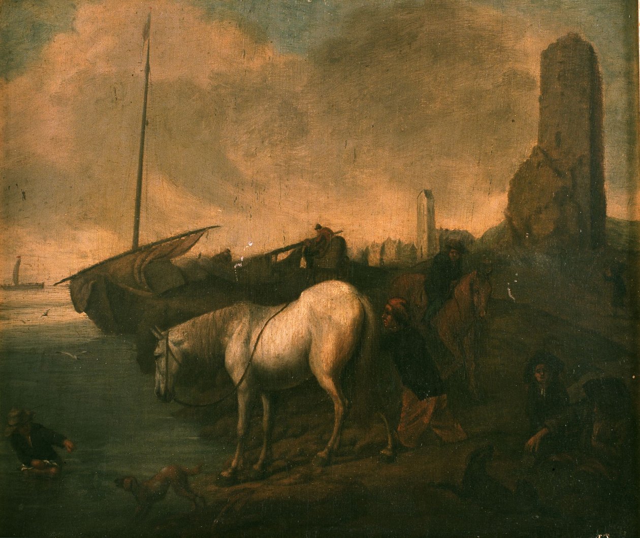 Strandung mit Pferden und Fischern tekijältä Philips Wouwerman
