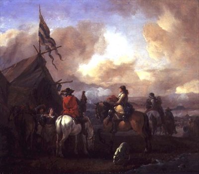 Ratsumiehet sotilasleirillä (paneeli) tekijältä Philips Wouwermans or Wouwerman