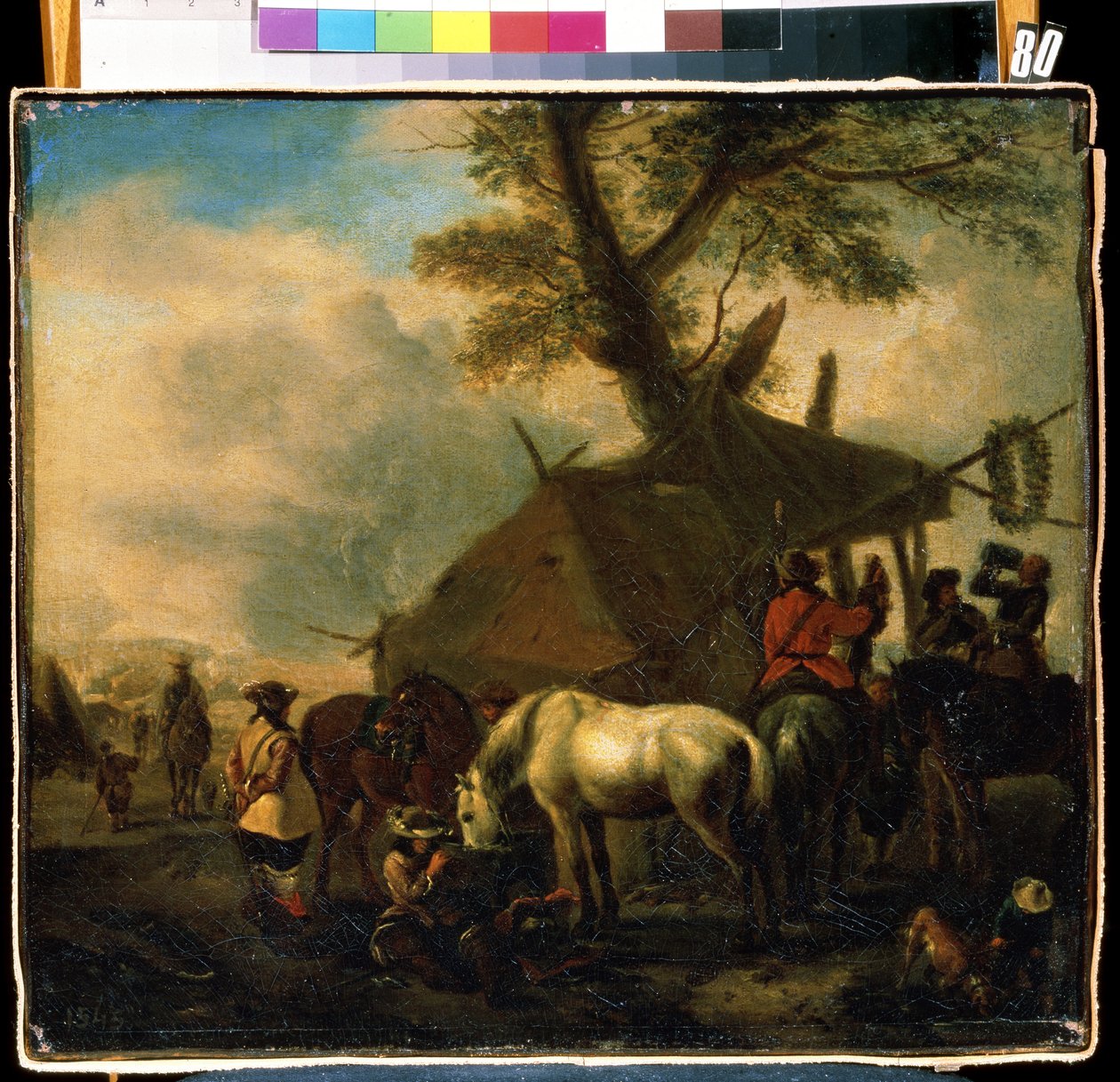 Kastelupaikka. Philips Wouwermanin (1619-1668) maalaus. Öljy puulle tekijältä Philips Wouwermans or Wouwerman